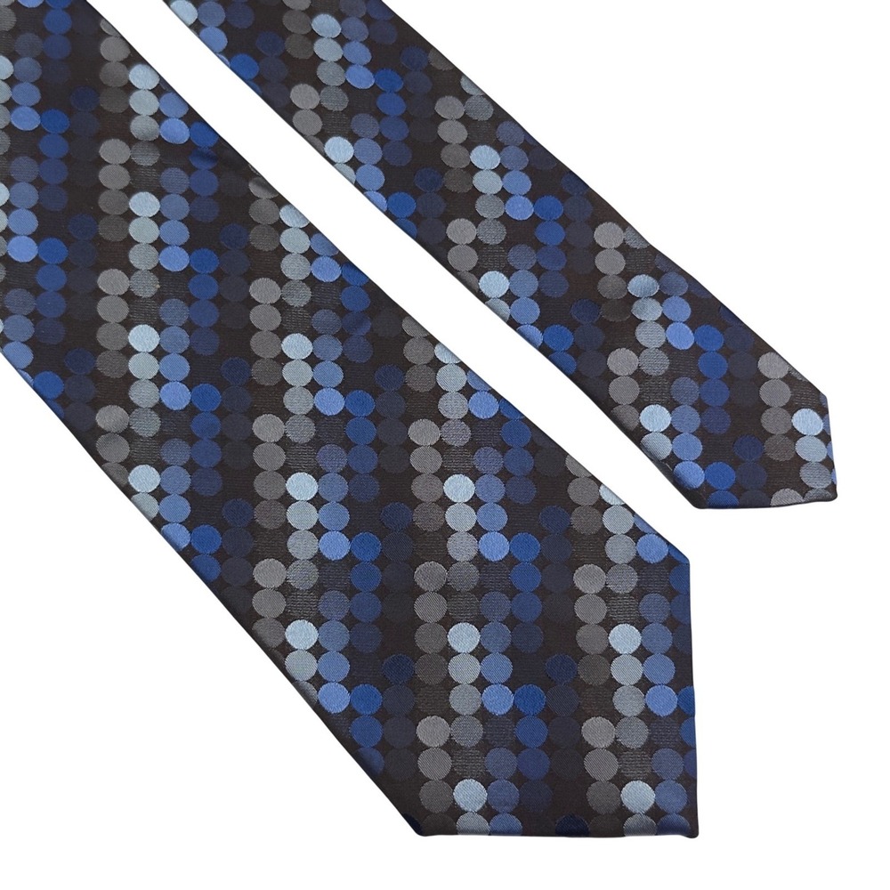 Kenneth Cole Reaction Mens Silk Tie Blue Grey Geometric Circle‎ Pattern